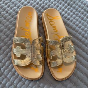 Sam Edelman Metallic Gold Slide Sandals. These run big  for like 8.5- 9.5